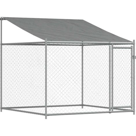 Gabbia per cani con tetto e porta 2 x 2 x 2 m in acciaio zincato grigio 020041630