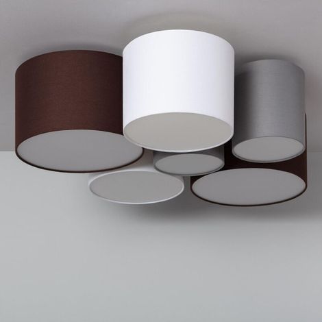 – Plafonnier rond en tissu multicolore – 6 ampoules E27 – Pour salles à manger, bureaux et salons – Lumière personnalisable avec ampoules RGB (1/5)