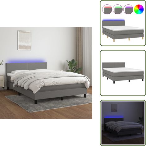 Cama con muelles ensacados - vidaXL Cama box spring con colchón y LED tela gris oscuro 140x190 cm - Cama con protector de colchón