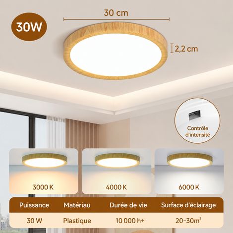 Plafonnier LED rond 30W couleur bois ultra-plat 23 mm éclairage latéral 3 couleurs 30w 31 × 3,5 × 31 cm 700 g – Livraison gratuite
