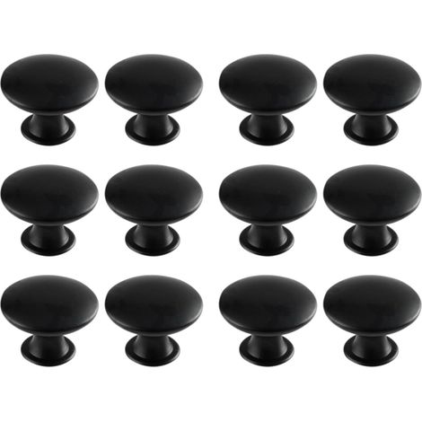Tiradores redondos de estilo retro para puertas de cajones, armarios y alacenas (12 unidades, color negro). (1/5)