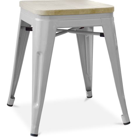 Barhocker im Industriedesign - Holz & Stahl - 45cm - Neuauflage - Stylix Hellgrau