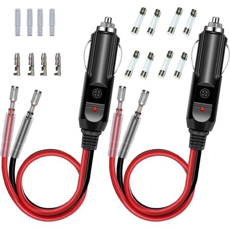 2pcs Male Cigarette Lighter Adapter with 16 AWG Power Cable 12V/24V Universal USB, for Car Inverter, Air Pump, Electric Cup