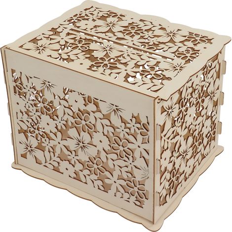 Coffret cadeau DIY mariage, boîte à cartes ajourée, boîte de signatures, boîtier à cartes de visite décoratif JM01192 (grand format) (1/5)