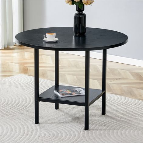 Tavolo da pranzo rotondo 100x100x77 cm nero in MDF e metallo con doppio piano portaoggetti (1/5)