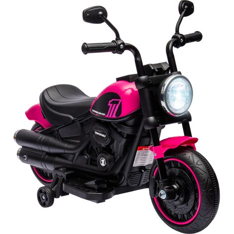 Elektrisches Kindermotorrad mit Stützrädern, Scheinwerfern, Geschwindigkeit 1,5 bis 3 km/h, für Kinder von 1,5 bis 3 Jahren, pink