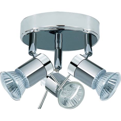 Searchlight Aries - Plafonnier de salle de bain réglable à 3 ampoules argent satiné, chrome IP44, GU10