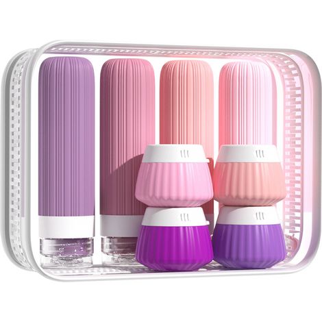 Juego de botellas de viaje, envases de silicona extruible a prueba de fugas para acondicionadores, champús, lociones, etc. (8 unidades) (1/5)