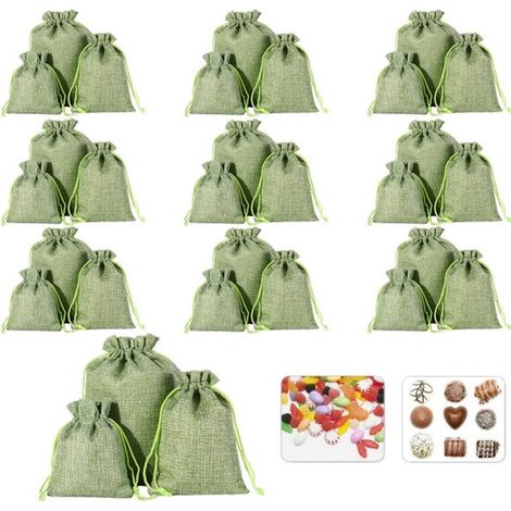 Set di 30 sacchetti in lino con coulisse, disponibili in 3 misure (10 sacchetti per misura). Sacchetti regalo/contenitori in lino. Piccoli sacchetti in tessuto. (1/5)