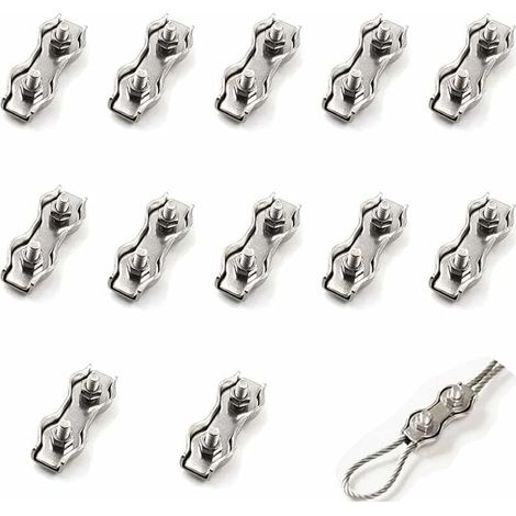 Morsetto doppio per fune metallica in acciaio da 12 pezzi m2, morsetto per cavo in acciaio inossidabile, morsetto di fissaggio per cavo freno, utilizzato per fune metallica in acciaio da 1 mm (1/5)