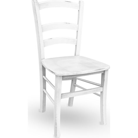 Stuhl aus Holz Venezia antik weiß shabby chic mit massiver Sitzfläche