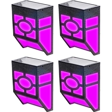 Lot de 4 appliques solaires murales avec éclairage LED pour patio, clôture, terrasse, porte d'entrée, aménagement paysager, jardin (multicolores, 1 LED)