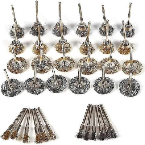 Garosa Kit de 36 brosses de polissage en laiton, brosses métalliques pour outils de perçage, kit complet de perçage avec fil d'acier inoxydable rotatif