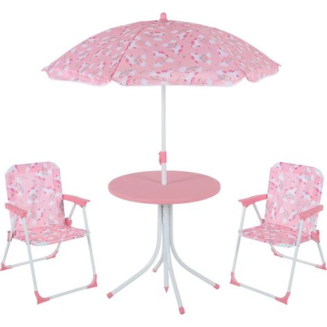 Relaxdays Tavolo Bambini con Ombrellone, Set 2 Sedie, da Campeggio e Giardino, Tavolino Picnic (1/5)