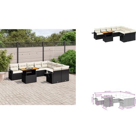 10-tlg. Garten-Sofagarnitur mit Kissen Schwarz Poly Rattan - Gartenmöbel Set - PE-Rattan Möbel - Outdoor Lounge - Gartenlounge - Balkonmöbel (1/3)