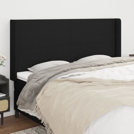 Tête de lit avec oreilles Noir 163x16x118/128 cm Tissu (1/5)