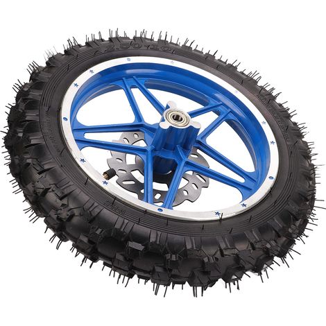 Roue avant de moto tout-terrain 2,5‑10 avec pignon de disque, roulement, jante et pneu. (1/5)
