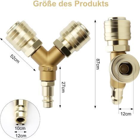 Connecteur rapide pour air comprimé, raccord d'air comprimé 1/4 pouce, distributeur d'air en forme de Y, accessoires de compresseur résistants à la corrosion. (1/4)