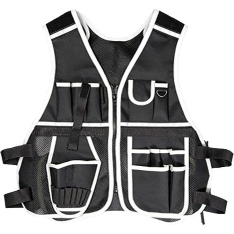 Utility work vest with multiple storage compartments, made of durable, ventilated, high-visibility 600D fabric, for construction maintenance tasks. Brown. (1/5)