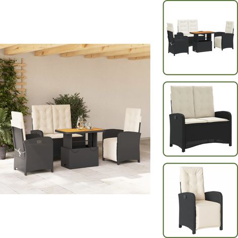 The Living Store Ensemble à manger de jardin 4 pcs avec coussins noir - Chaise de jardin (1/5)