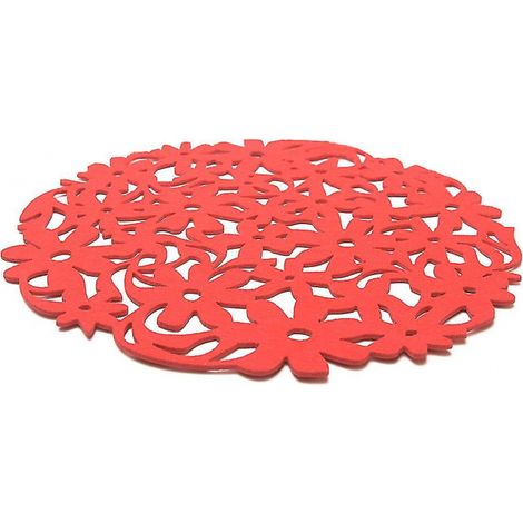 rote, runde Filz-Platzsets (30 x 30 cm) mit lasergeschnittenem Blumenmuster für die Küche