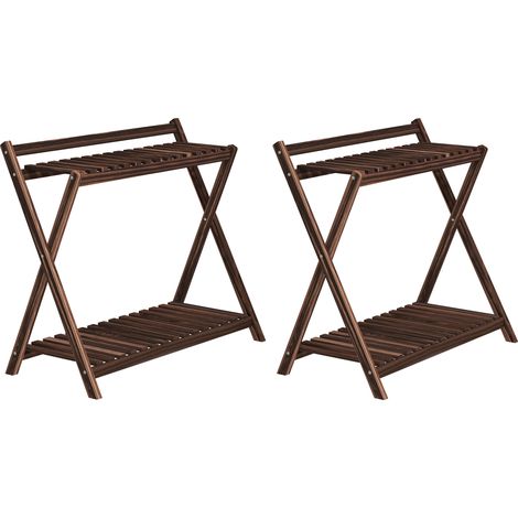 Lot de 2 étagères pour plantes d'intérieur, 2 niveaux avec support arrière, 73 x 36 x 64 cm, marron (1/5)