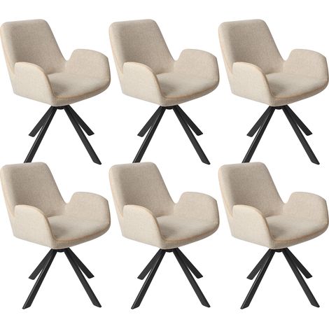 Lot de 6 chaises HOMAVO YZ7 avec accoudoirs - Beige avoine textile (1/5)