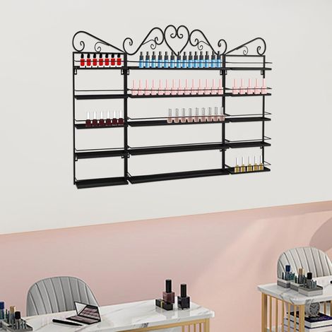 Support de stockage de vernis à ongles mural à 5 couches, 3 supports de vernis à ongles métalliques muraux, présentoir de cosmétiques de salon de beauté de salle de bains, 65 6,5 71 cm (noir) (1/5)