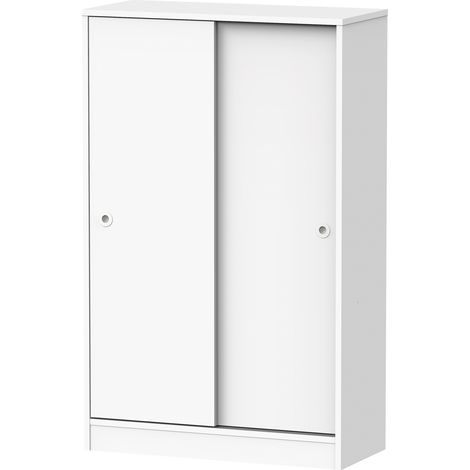 Pegane – Armoire 2 portes coulissantes blanche – Dimensions 120 x 74 x 33 cm – Panneaux de particules mélamine haute densité – Fabrication certifiée PEFC