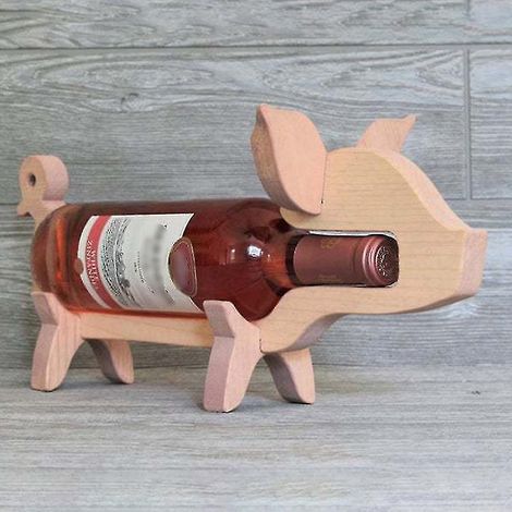 Porte-bouteilles en bois en forme de cochon, support pour bouteille de vin, décoration pour cave à vin, étagère à vin pour 1 bouteille standard (1/3)