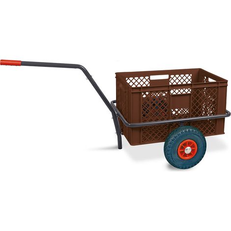 BRB Chariot à main avec panier en plastique H 320 mm, L x l x H 1250 x 640 x 660 mm, charge maximale 200 kg (marron)