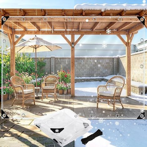 Transparent Outdoor Tarpaulin 1 x 6.40 m, Soft PVC Waterproof, with Eyelets – Protective Tarpaulin for Pergola, Terrace, Garden, Balcony, Greenhouse (1/5)