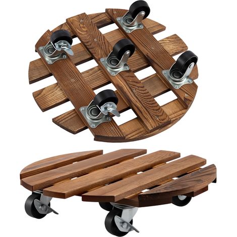 JF HOME BLISS 2 Pack Heavy Duty Plant Caddy with Wheels, 30cm Round Wood Potted Trolley - Movable Flower Pot Mobile Plant Holder for Indoor & Outdoor Use (2PCS)