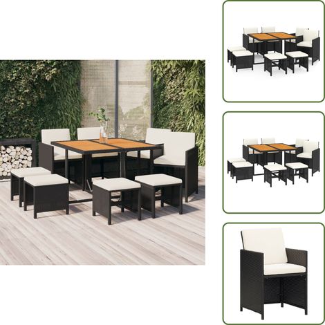 Ensemble à manger de jardin coussins 9pcs Résine tressée Noir - Salon De Jardin - Meubles De Jardin - Ensemble Salon De Jardin - Table Et Chaises De Jardin - Résine Tressée (1/5)