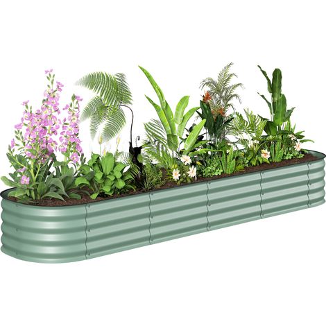 Jardinière surélevée carré potager de jardin en acier modulable pour légumes, plantes, fleurs, dim. 240 x 62 x 30cm