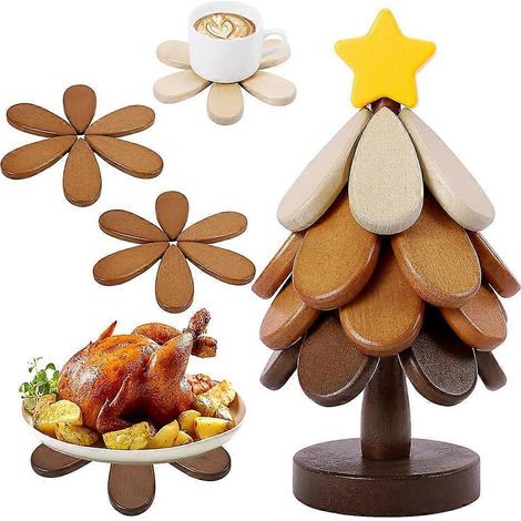 Holz-Untersetzer in Baumform, Set mit 4 Untersetzern für Töpfe, Pfannen und Gläser, ideal für Schüsseln, Teekannen und andere Getränke. (1/5)