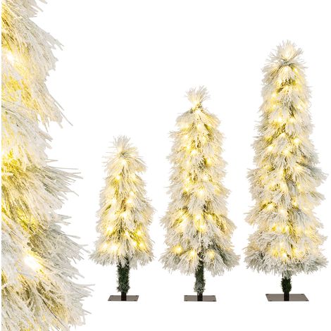 Lot de 3 Sapins de Noël Artificiels (90 cm, 120 cm, 150 cm) avec Lumières, Pointes de Branches Saupoudrées de Neige, 30, 50 et 70 Lumières LED (1/5)