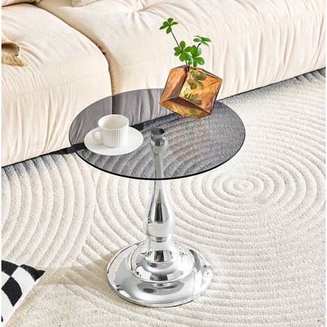 Table d’appoint ronde en verre trempé Ø50 x 51,5 cm avec base métallique argentée HAVRYA (1/5)