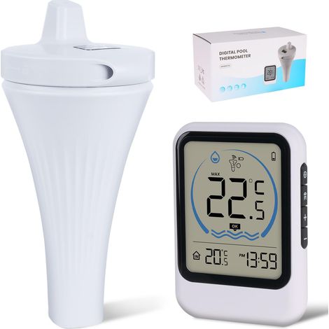 LCD Swimming Pool Thermometer with Digital Receiver Outdoor Indoor Range up to 80 m, Bath Thermometer for Aquarium, Spa, Hot Tub (1/5)