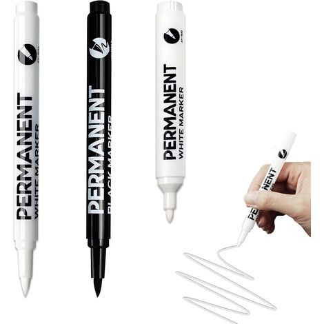 3 PCS Marqueurs Permanent, marqueur noir indélébile,Imperméable Marqueur Blanc indelebile, pour Verre Céramique Toile Pneus Metal Toile Papier,marqueur blanc indelebile (1/5)