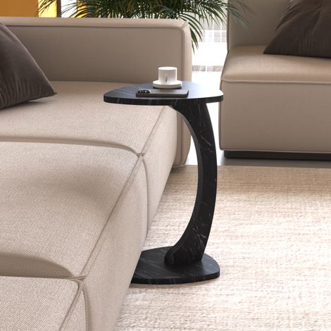 Mesa auxiliar Klinerg con 4 ruedas 40x37x56 cm - Efecto mármol negro [en.casa]
