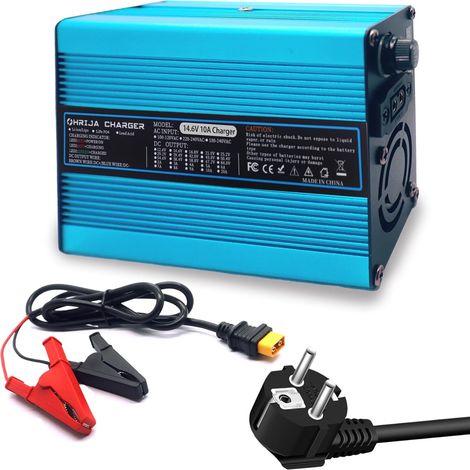 Chargeur de Batterie LiFePO4 14,6 V 10 A, Chargeur Intelligent pour Batterie Lithium-Fer 12 V LiFePO4, Charge Rapide, extérieur Bleu avec connecteur Crocodile (1/5)