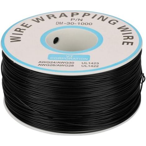 200m Rouleau de Câble Électrique 0.25mm 30AWG 80℃ Câble de Test Isolant PVC Fil Électrique en Cuivre Etamé à un Noyau pour Wrapping (Noir)
