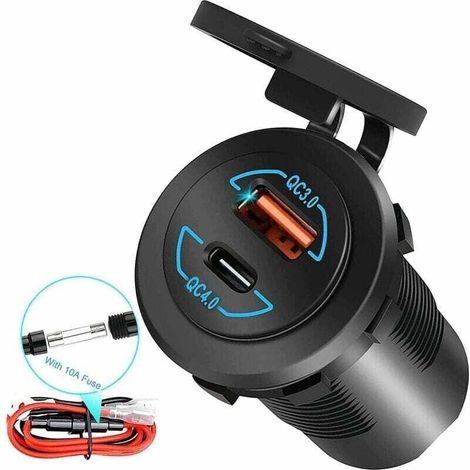 12-V-USB-Stecker, Schnellladefunktion 4.0 PD Typ-C und Schnellladefunktion 3.0, USB-Ladegerät, 12-V-/24-V-Kfz-Steckdose, wasserdichter Stecker für Auto, Boot, Schiff, Motorrad, Golfwagen, Set (1/4)