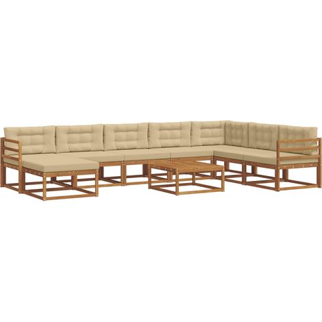Ensemble de canapés d'extérieur 9 pcs Salon de jardin Naturel et Beige (1/5)