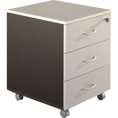 Caisson de Bureau 3 Tiroirs Gris et Anthracite Roulettes L 41 H 56 P 50 cm