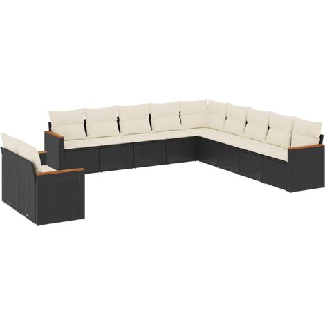 Salon de jardin 11 pcs avec coussins noir résine tressée (1/3)