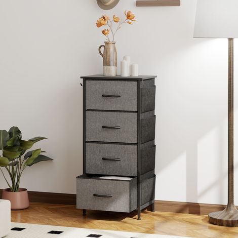 Commode 4 tiroirs en tissu, meuble de rangement avec 4 poches, 2 crochets, structure en acier, 45 x 30 x 94,5 cm, gris (1/5)
