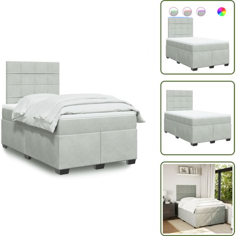 The Living Store Sommier à lattes de lit et matelas Gris clair 120x200cm Velours - Lit Plateforme - Lit Design - Lit Moderne - Lit Velours - Lit Avec Éclairage Led