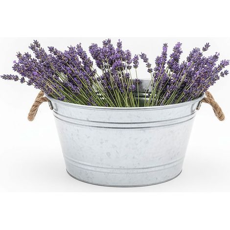 Zinkwanne 25 L mit Griffen aus Jutekordel - 45 x 22 cm - Metall Blumenschale rund silber verzinkt